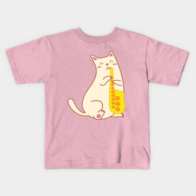 Saxophone Cat - Full Front Kids T-Shirt by natelledrawsstuff